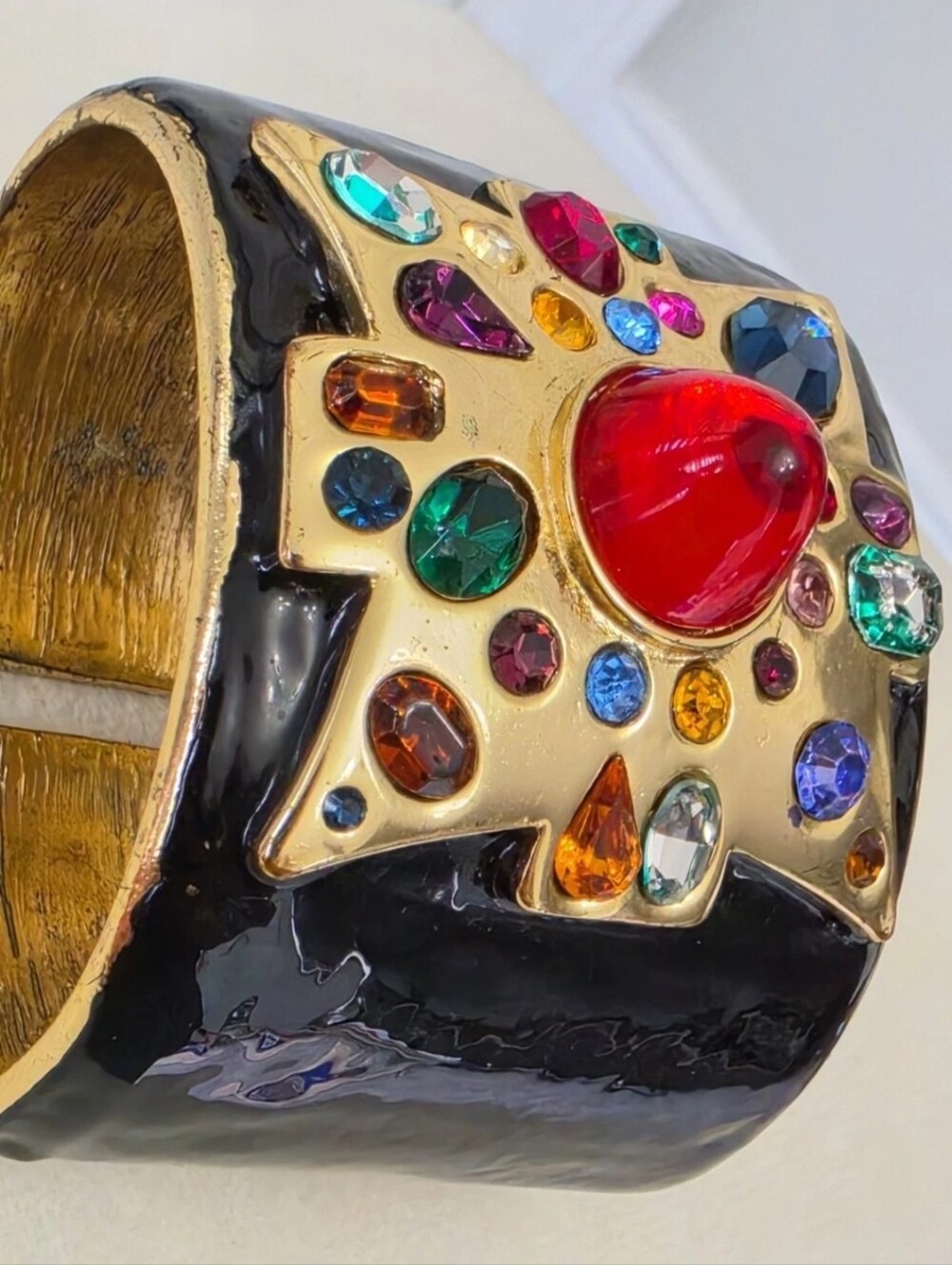 Vintage Kenneth Jay Lane KJL Maltese Cross Bracelet Signed Cuff Bullet Cabochon - Picture 14 of 16